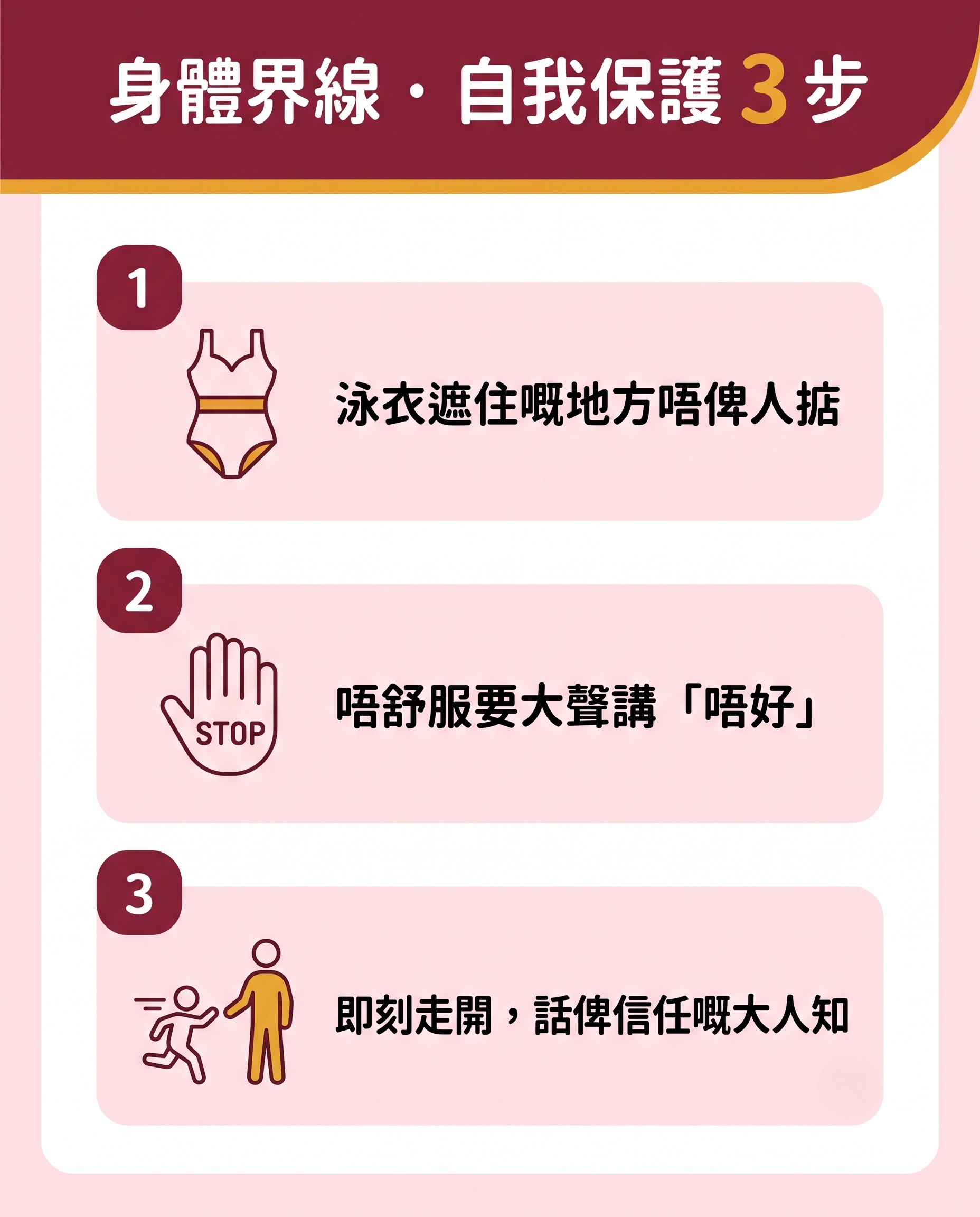 香港媽媽正在教導幼兒認識身體界線與自我保護的三大步驟